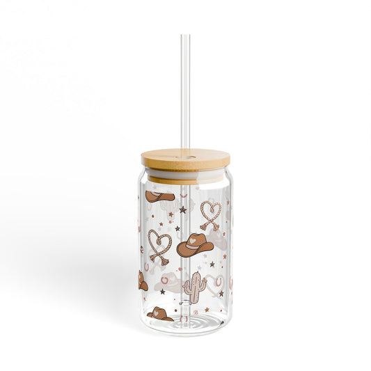 Prairie Hearts 16oz Glass Sipper | Western Cowgirl Tumbler