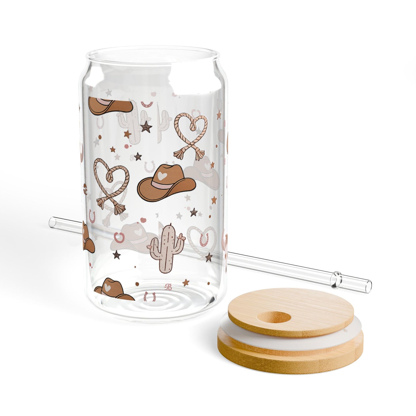 Prairie Hearts 16oz Glass Sipper | Western Cowgirl Tumbler