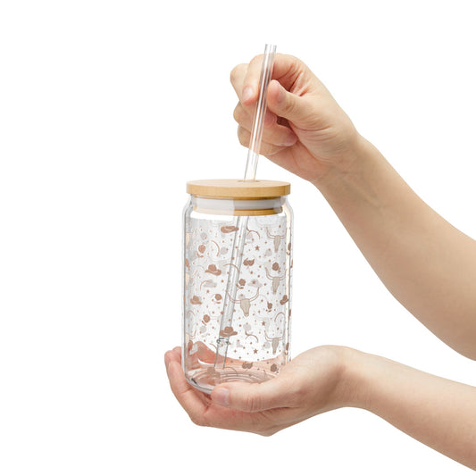 Dusty Rose Cowgirl 16oz Glass Sipper | Western Cowgirl Tumbler