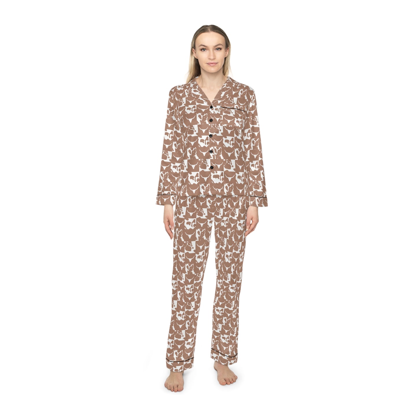 Cowhide Check Satin Pajama Set | Women's Sleepwear